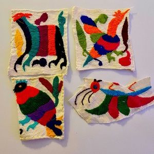 4 Gorgeous Mola Patches Folk Art Colorful Fiber Embroidery Mexican Otomi